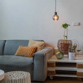 Candeeiro de suspensão Art Deco preto com vidro fumê - Vidro