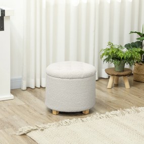 Pufe com arrumação, banco redondo, pufe para apoiar os pés em tecido felpudo, capacidade de 120 kg, Ø 45 x 41 cm, branco