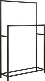 HOMCOM Toalheiro de Pé de 2 Níveis Toalheiro Casa de Banho com 2 Barras e Estrutura de Metal 66x20x110 cm Preto | Aosom Portugal