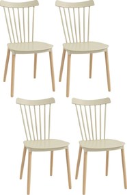 HOMCOM Conjunto de 4 Cadeiras Estilo Nórdico com Encosto Alto e Pés de Madeira de Faia 43x52,5x83cm Bege e Madeira | Aosom Portugal