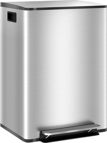 HOMCOM Balde de Lixo de Cozinha com 2 Compartimentos 2x30L Pedal Fechamento Suave e Cubo Amovível  Prata | Aosom Portugal