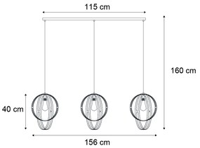 Candeeiro suspenso de design preto retangular 3 luzes - Indu Design