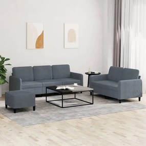 3 pcs conjunto de sofás veludo cinzento-escuro
