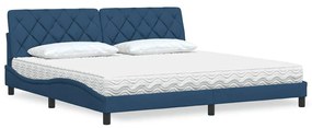 vidaXL Cama com colchão 200x200 cm tecido azul