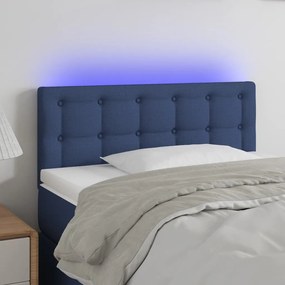 Cabeceira de cama c/ luzes LED tecido 100x5x78/88 cm azul