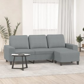 Sofá de 3 lugares com apoio de pés 180 cm tecido cinzento-claro