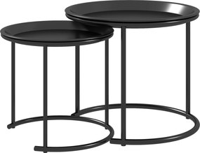 Conjunto de 2 mesas de centro redondas encaixáveis com tampos removíveis, estilo industrial, em aço, Ø 43 e Ø 35 cm, preto