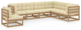 vidaXL 7pcs conj. lounge jardim e almofadões pinho maciço castanho mel
