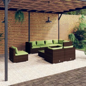 vidaXL 9 pcs conjunto lounge de jardim c/ almofadões vime PE castanho