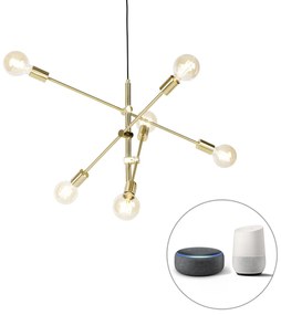 LED Candeeiro pendente inteligente latão 6 luzes incl. Wifi G95 - Sydney Retro,Design