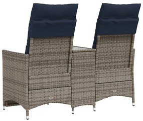 Sofá de jardim reclinável de 2 lugares com Mesa em vime sintético cinz