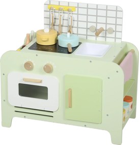 AIYAPLAY Conjunto de cozinha infantil, MDF, 15 acessórios, armários, 40 cm, a partir de 3 anos, Verde | Aosom Portugal