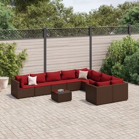 vidaXL 10 pcs conj. sofás jardim com almofadões vime PE castanho