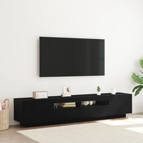 Cabide de TV vidaXL com Luzes LED em Carvalho Preto 200x35x40 cm em Madeira de Engenharia