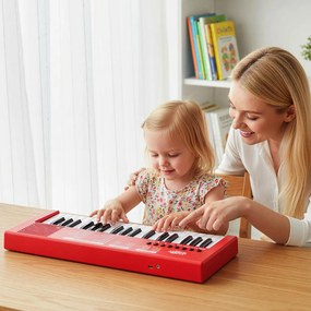 Teclado de piano para crianças Piano elétrico portátil de 37 teclas com 8 ritmos, 8 tons e 22 demos Instrumento musical eletrónico vermelho