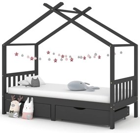 Cama p/ crianças c/ gavetas 90x200 cm pinho maciço cinza-escuro