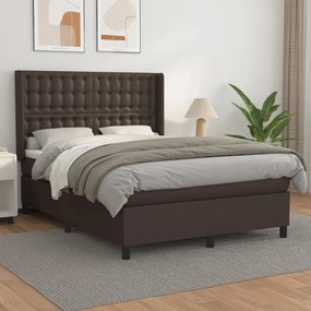 vidaXL Cama com molas/colchão 140x190 cm couro artificial castanho