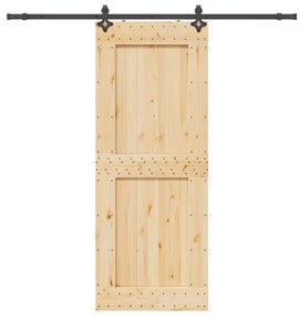 Porta de correr com ferragens 90x210 cm madeira de pinho maciça