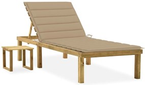 vidaXL Espreguiçadeira de jardim com mesa e almofadão pinho impregnado