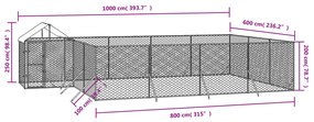 Canil de exterior com teto 10x6x2,5 m aço galvanizado prateado