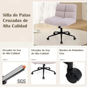 Cadeira giratória de escritório com pernas cruzadas, assento acolchoado, altura ajustável, sem braços, para quarto ou escritório, cinza