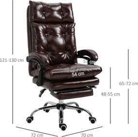 Cadeira de escritório ergonómica com altura ajustável, encosto reclinável e apoio para os pés retrátil, castanha
