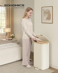 Cesto da roupa suja 42 x 32 x 75 cm com tampa e saco removível, 100 L, creme