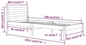 Estrutura de cama pequena solteiro 75x190cm pinho maciço branco