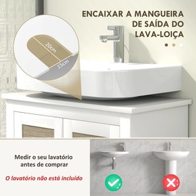 HMóvel para Lavatório (NÃO INCLUIDO) Pousar com 2 Portas de Vime PE 2 Prateleiras e Sistema Anti-Tombo para Casa de Banho 60x30x30 cm Branco