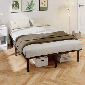 Estrutura Cama 140x190 cm (COLCHÃO NÃO INCLUIDO) Estrado de Cama de Plataforma de Aço com Ripas de Álamo Fácil de Montar Carga 350 kg Preto