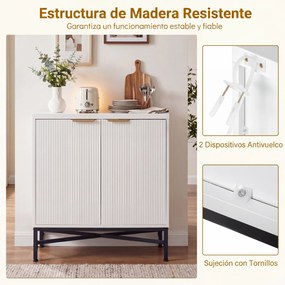 Aparador de 2 Portas, 71 x 35 x 82 cm, Prateleira Ajustável em 5 Níveis, Branco