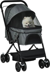 PawHut Carrinho Dobrável Cães Gatos Capô Ajustável Cesto Armazenamento Prático Seguro 76,5x52x95cm Leve Confortável | Aosom Portugal