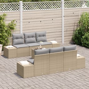 Conjunto de Sofás de Jardim de 7 Peças com Almofadas Bege em Rattan Si