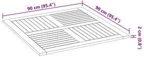 Tampo de mesa quadrado 90x90x2,2 cm madeira de acácia maciça