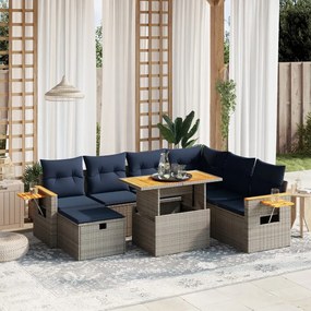 vidaXL 8 pcs conjunto sofás p/ jardim c/ almofadões vime PE cinzento
