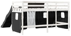 Cama alta criança c/ cortina 90x190cm pinho maciço branco/preto