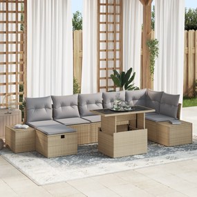 Conjunto de Sofá de Jardim de 8 Peças com Almofadas Bege Rattan Poliés