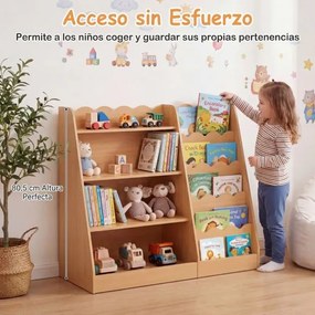 Estante infantil para livros 90 x 40 x 80,5 cm com espaço de arrumação aberto para quarto, sala de jogos e creche, estilo natural