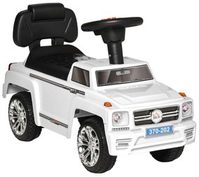 HOMCOM Carro Andador Bebé 18-36 Meses sem Pedais Faróis Música Buzina Armazenamento Encosto Alto Branco Estímulo Sensorial