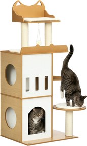 Arranhador para gatos com design contemporâneo 60 x 48 x 133 cm , com arranhadores, plataformas e 5 almofadas de sisal natural, castanho, branco