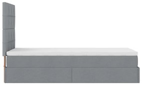 Cama Otomana com colchão &amp; LEDs 90x200 cm tecido cinzento claro