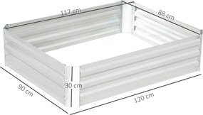 Floreira de jardim elevado quadrado para horta em aço galvanizado com proteção contra ervas daninhas, 120 x 90 x 30 cm, prateado