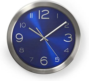 Nedis CLWA010MT30BU - Relógio de parede 1xAA/1,5V aço inoxidável 30 cm azul