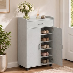 Sapateira, Móvel para Sapatos com 2 Portas, 62,5 x 35 x 95 cm, Prateleiras Reguláveis, Cinzento