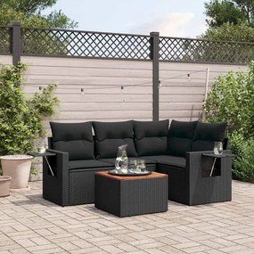 vidaXL 5 pcs conjunto sofás de jardim com almofadões vime PE preto