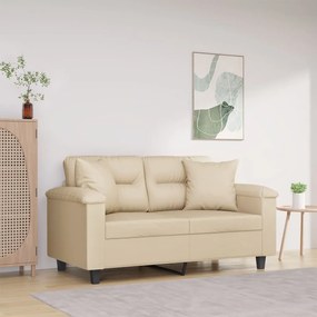 Sofá 2 lugares c/ almofadas 120 cm microfibra cor creme