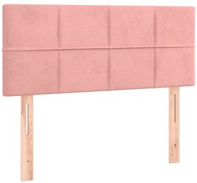 Cama box spring c/ colchão/LED 90x190 cm veludo rosa