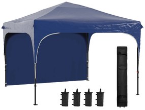 Outsunny Tenda Dobrável com Altura Ajustável 1 Parede Lateral Teto com Ventilação 4 Sacos de Areia e Bolsa de Transporte 3x3 m Azul | Aosom Portugal