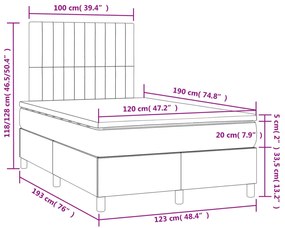 Cama box spring c/ colchão e LED 120x190 cm tecido azul