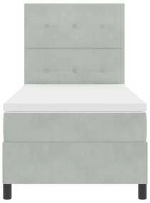 Cama Box com Colchão e Luz LED Cinza Claro 100x200 cm em Veludo